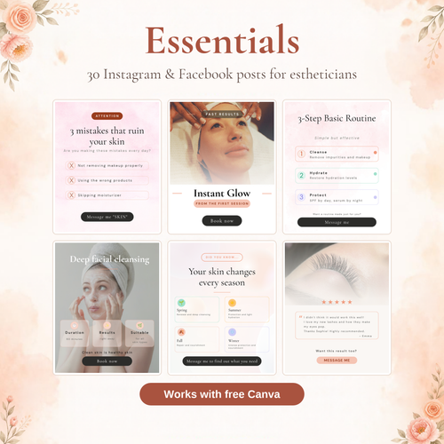 Essentials: 30 Instagram and Facebook post templates for estheticians